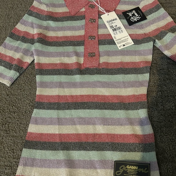 Ganni Light Sparkle Rib Polo Top in Multicolor - Picture 4 of 4